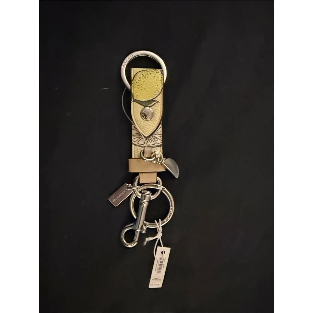 Coach Lemons Yellow and Leather Keychain or bag Charm with Silver Hardware NWT - Picture 1 of 3